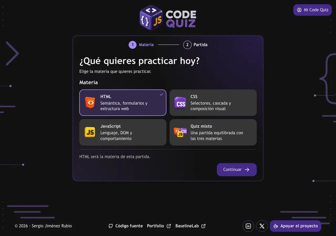 Vista principal de Code Quiz